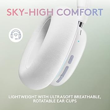Logitech G735 Wireless Gaming Headset, Customizable LIGHTSYNC RGB Lighting, Bluetooth, 3.5 MM Aux Compatible with PC, Mobile Devices, Detachable Mic - White Mist