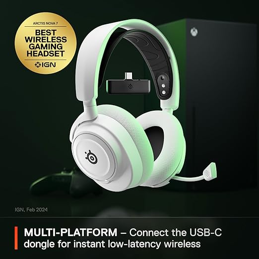 SteelSeries Arctis Nova 7X Wireless Multi-Platform Gaming Headset — Neodymium Magnetic Drivers — 2.4GHz+Bluetooth — 38Hr USB-C Battery — AI Mic — Xbox Series X|S, PC, PS5, Switch, VR, Mobile - White
