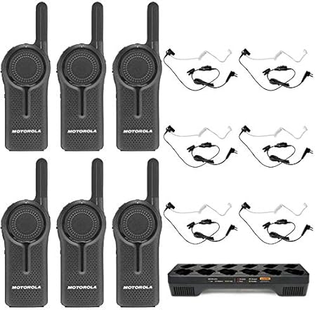 DLR1060 6 Channel Digital 900 MHz License Free Business Radio with HKLN4601 Surveillance Headset and PMLN7136 Multi Unit Charger (6 Pack)