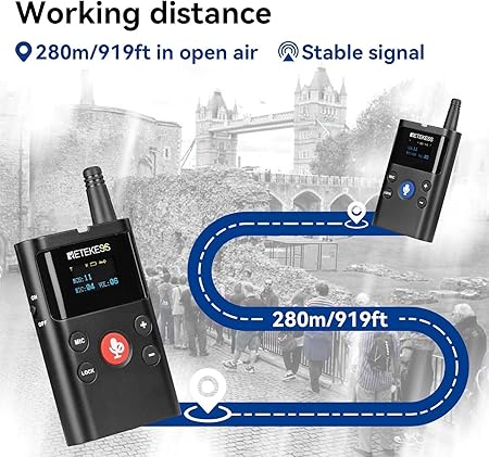 Retekess TT126 Two Way Communication Headsets, 2 Way Factory Tour Guide System, 918ft, Clear Sound Quality, Wireless Intercom System for School, Plant (2 TX 43 RX 45-Slot Charging Case)