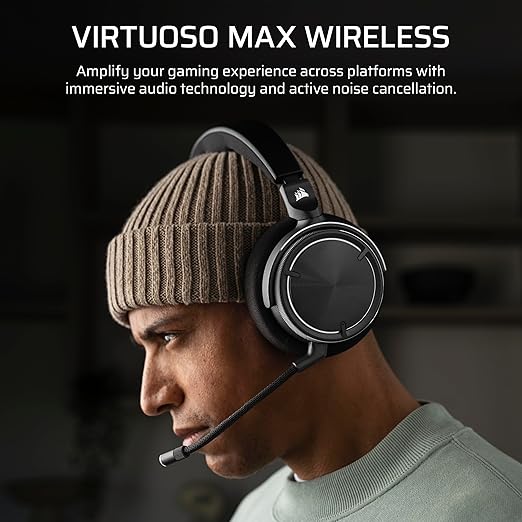 Corsair Virtuoso MAX Wireless Gaming Headset – Dolby Atmos, Active Noise Cancelling, Sonarworks SoundID, Simultaneous 2.4GHz Wireless & Bluetooth, 50mm Graphene Drivers, PC, Mac, PS5/PS4 – Carbon