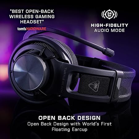 Turtle Beach Atlas Air Wireless Open Back PC Gaming Headset - PC, PS5, PS4, Mobile - 24-bit High-Fidelity Audio, Broadcast Grade Mic, Bluetooth, Floating Earcup, Memory Foam Cushions, 50-Hr Battery
