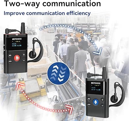 Retekess TT126 Two Way Communication Headsets, 2 Way Factory Tour Guide System, 918ft, Clear Sound Quality, Wireless Intercom System for School, Plant (2 TX 43 RX 45-Slot Charging Case)